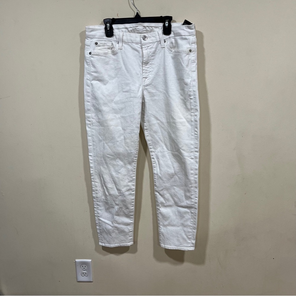 7 For All Mankind Women's Gwenevere Skinny Jeans Size 31 White Destroy - Picture 2 of 8